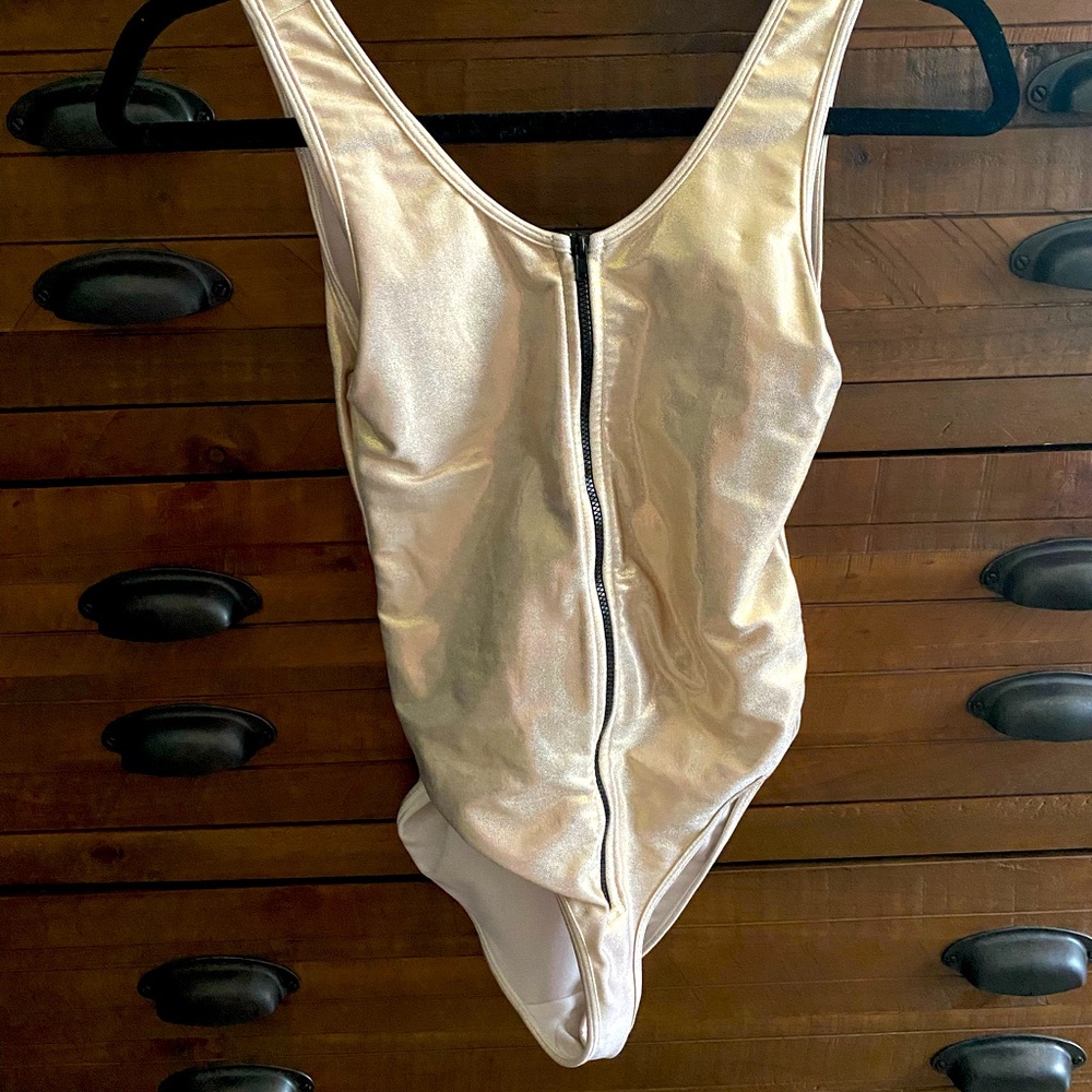 Gold American Apparel Zip Up Bodysuit